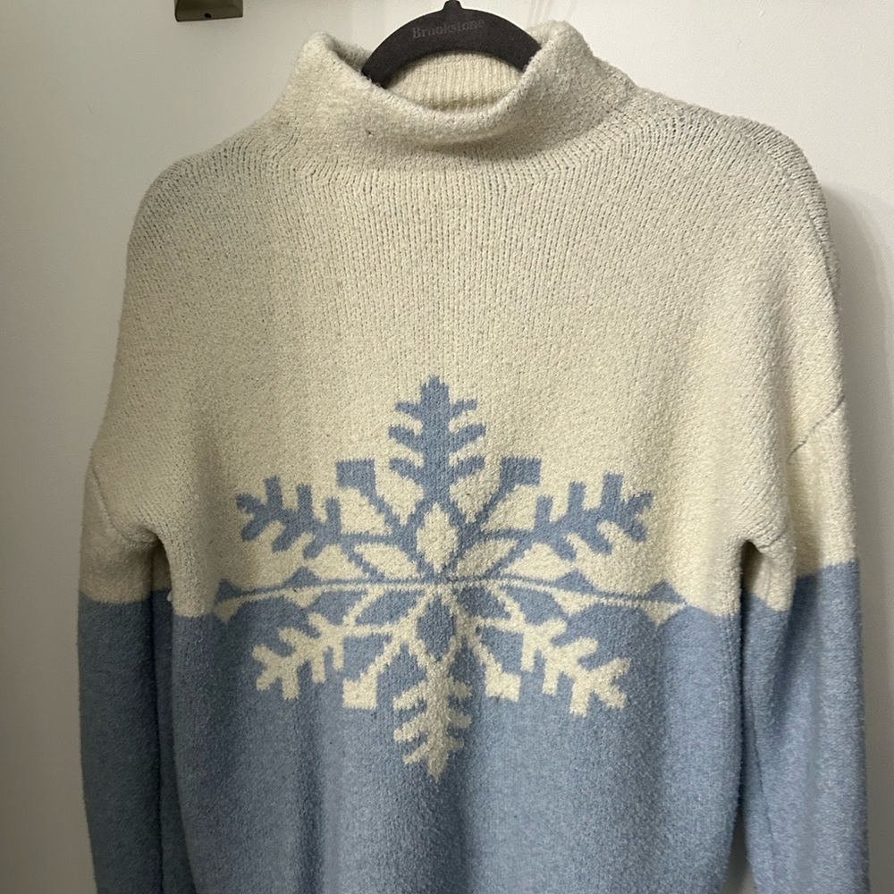 Cozy Blue and Cream Snowflake Sweater